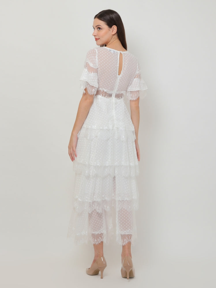 Tiered Sheer Lace Dress