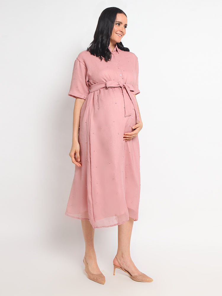 Pink Pearly Maternity & Nursing Dress