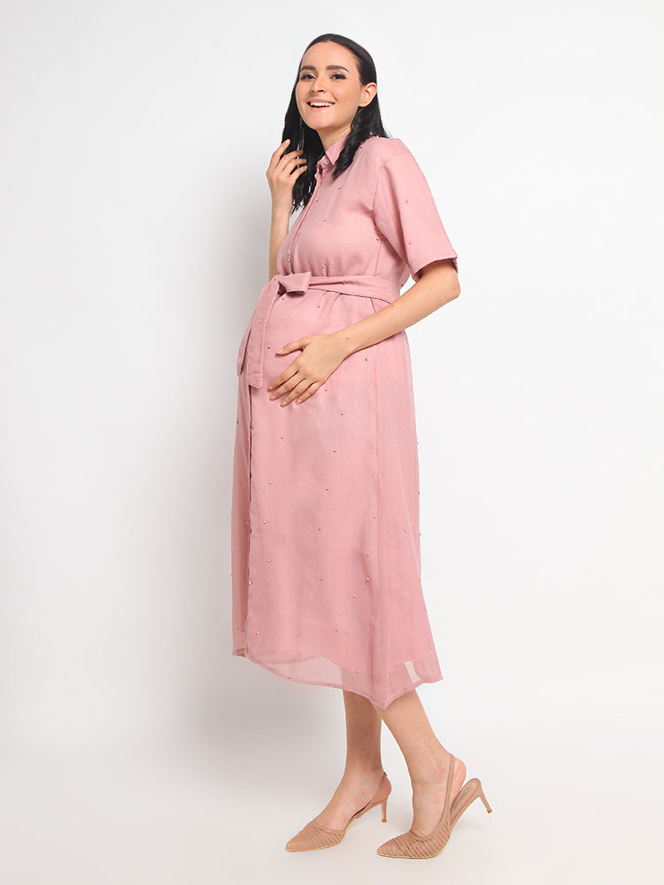 Pink Pearly Maternity & Nursing Dress