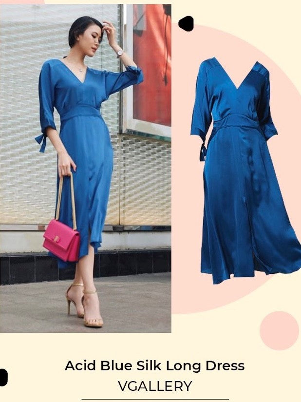 Acid Blue Silk Long Dress