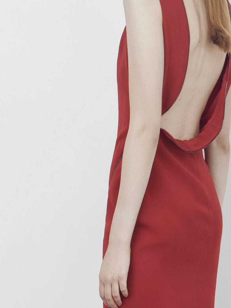 Backless Dress in Red (Adjustable Back Zipper)