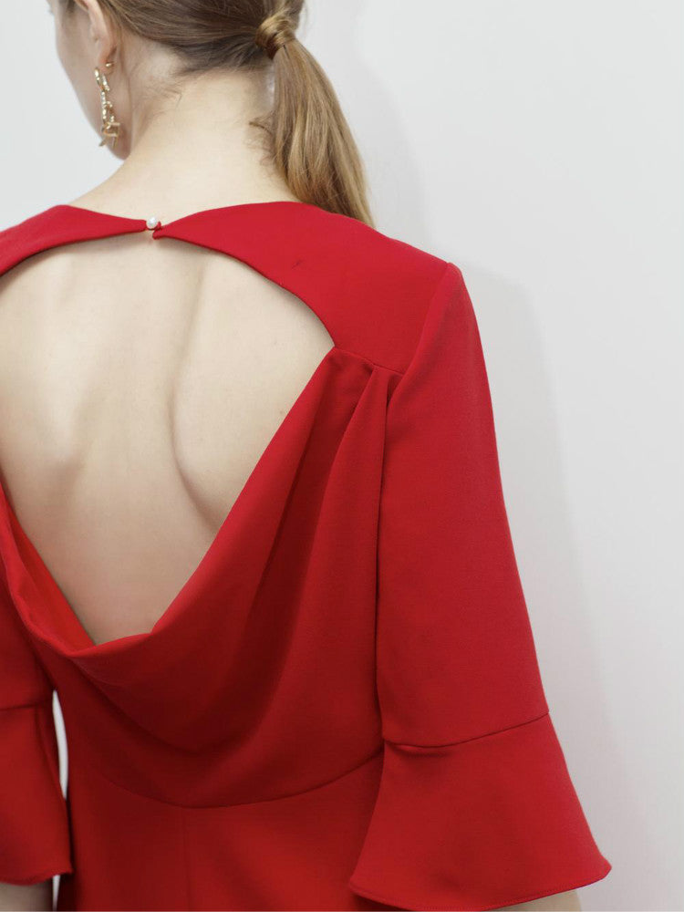 Backless Ruffle Dress in Red