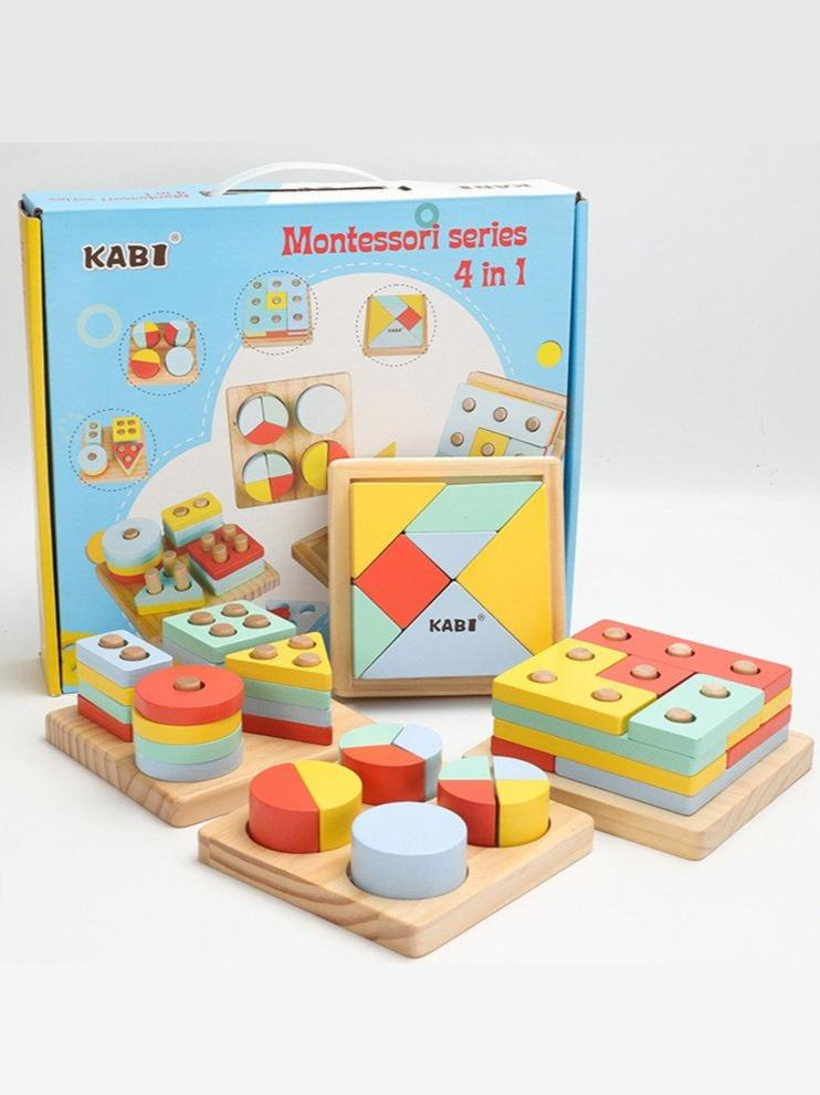Montessori Toy - 4 in 1 Wooden Shape Sorter