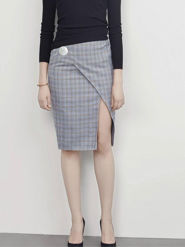 Pearl Button Plaid Skirt