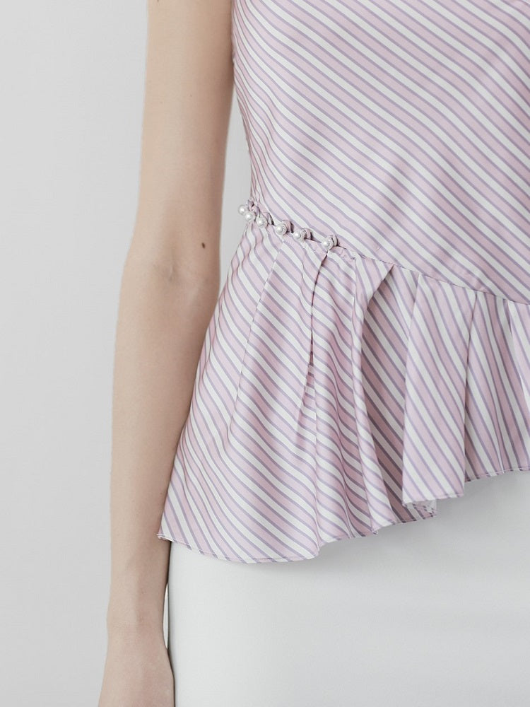 Pink Stripes Top with Pearl Details